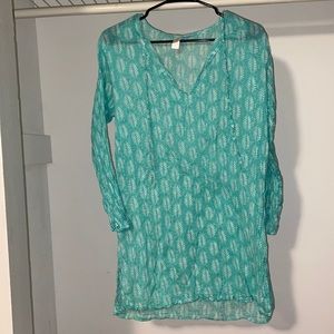Swim coverup - teal / blue green with leaves